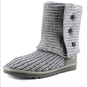 UGG Australia Sweater Tall Boots Classic Cardy Sz 7 Gray Marled